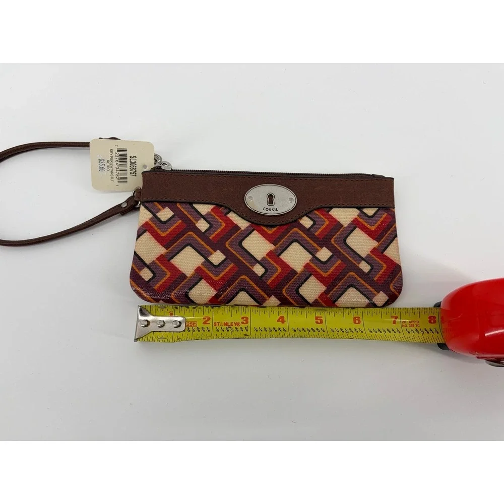 Fossil‎ Key-Per Geometric Leather Wrist Strap Card Holder Wristlet Wallet NWT